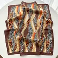 Vintage leopard and gold chain print silk square scarf for women in brown tones - Willow Leaf Leopard Pattern
