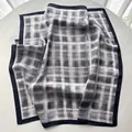 Fashionable black and white checkered silk square scarf with minimalist wide black border - Black
