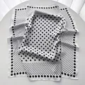 Detail shot of vintage polka dot silk scarf texture and glossy satin fabric draping - 65cmx65cm / White