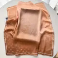 Polka dot gradient silk scarf in orange to brown transition with white border - Dark Brown