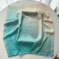 Polka dot silk square scarf featuring yellow to blue gradient colors and white border - Sky Blue