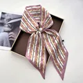 Pink and purple striped silk scarf with gold chain print in a premium gift box - Pink White Black Striped Chain Style (Style 2)