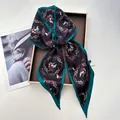 Detailed view of horse and carriage print on a smooth satin scarf with green borders - Vintage Equestrian Print with Black & Green Border (Style 4)