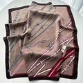 Mocha silk square scarf with vintage chain belt print and elegant satin texture - Coffee