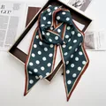 Vintage dark green silk scarf with large white polka dots and reddish-brown border - Malachite green