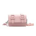 Mini pink crossbody bag with thick chain strap and decorative resin square buckles - Pink