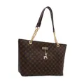 Borsa tote marrone monogramma con ciondolo cervo dorato e tracolla a catena - Marrone