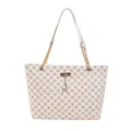 Classic monogram tote bag in beige with floral prints and a golden deer pendant charm - White