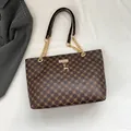 Dark brown tote bag with vintage floral print, gold chain strap and deer charm - Brown