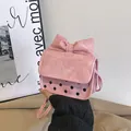 Pink girl's mini crossbody bag with large bow and polka dots in high-quality PU leather - Pink