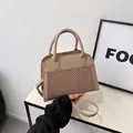Khaki und braune Handtasche aus Fischgrätgewebe mit Doppelgriffen und Logo-Prägung - Khaki
