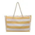 Yellow and white striped canvas tote bag with nautical rope handles and side pockets - Yellow