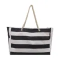 Large capacity canvas tote bag with classic black and white stripes and rope handles - Black