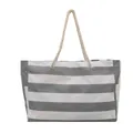 Grey and white striped canvas tote bag with nautical rope handles and side pockets - Light Gray