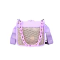 Purple straw shoulder bag with acrylic chain and woven texture in crossbody style - Purple