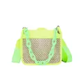 Fashionable straw shoulder bag in neon green and beige with a chunky plastic chain strap - Yellow