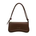 Minimalist dark brown crossbody shoulder bag with golden XM & BAGS text and knot detail - Brown