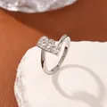 Silver-plated adjustable open ring featuring micro-paved zircon letter B and round gem - Letter B Style