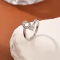 Silver adjustable ring featuring letter C and round zircon inlay on a white stone - Letter C Style