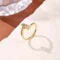 Adjustable gold ring with letter A design and sparkling pavé zircon stones - Letter A