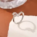 Silver adjustable ring featuring a cubic zirconia letter D design with a large center diamond - Letter D Style