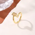 Adjustable gold letter B ring with sparkling cubic zirconia pavé and round crystal stone - Letter B