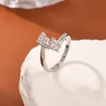 Letter E zircon encrusted open ring in silver finish with adjustable band design - Letter E Style