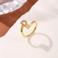 Adjustable 18K gold letter D ring with zircon stones for women in luxury style - Letter D