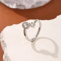 Adjustable silver ring with zircon-encrusted letter G and round center stone - Letter G Style