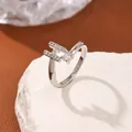 Silver-toned adjustable open ring featuring a micro-pave zircon letter H design - Letter H Style