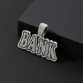 Close-up of iced out BANK letter pendant with silver plating and sparkling crystals - Pendant Only (Without Chain) / Silver