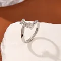 Silver letter I ring with zircon inlay and adjustable open band for women - Letter I Style