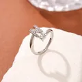 Silver adjustable letter M ring with cubic zirconia micro-pave and round center stone - Letter N Style