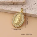 Detail of gold Virgin Mary pendant with white zircons measuring 3.3cm by 2.05cm - Oval (A) / Virgin Mary Style (White Zirconia)