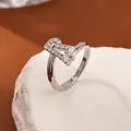 Silver tone adjustable ring with letter R micro-paved zircons and a round diamond accent - Letter R Style
