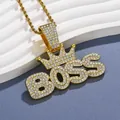 Macro shot of gold hip hop BOSS crown pendant with full rhinestones on rope chain - Pendant Only / Gold