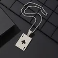 Macro detail of iced out Ace of Spades pendant with rope chain on dark grid background - Silver Rope Chain Set / Pendant And Rope Chain (Silver Color)