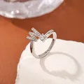 Polished silver ring with micro-paved zircon letter W and sparkling main stone - Letter W Style
