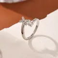 Adjustable silver letter X ring with zircon stones and round diamond on stone base - Letter X Style