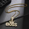 Hiphop Gold BOSS Krone Buchstabe Anhänger Halskette mit Kristallen auf Panzerkette - Anhänger + Kordelkette / Gold