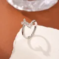 Adjustable silver ring with micro-set zircon letter K on a minimalist open band - Letter Y Style
