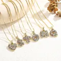 Gold letter and heart pendants necklace with colorful pave cubic zirconia stones - Letter A(A) / Gold