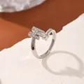 Adjustable S925 silver letter M ring featuring sparkling zircon micro-paving for women - Letter M Style