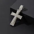Close-up of hip-hop cross pendant with silver micro-paved rhinestones on black stand - Pendant Only (No Chain) / Silver