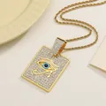 Gold hip hop square pendant necklace featuring Horus Eye and shimmering pavé crystals - Pendant with Rope Chain / Gold