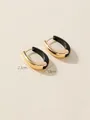 Modern U-shaped gold and black enamel earrings with dimensions 2.3cm by 1.8cm - 2.3cm x 1.8cm / Black