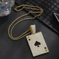 Hip hop gold plated twist chain with ice out Ace of Spades poker card pendant for men - Pendant And Rope Chain (Gold Color)