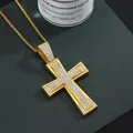 Close-up of gold iced out cross pendant with cubic zirconia on a rope chain necklace - Pendant Only (No Chain) / Gold