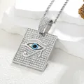 Macro shot of silver hip hop square pendant with crystals and Eye of Horus design - Pendant Only (No Chain Included) / Silver