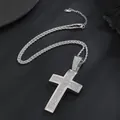 Macro shot of silver hip-hop cross pendant with micro-paved rhinestones on twist rope chain - Pendant + Twist Chain / Silver